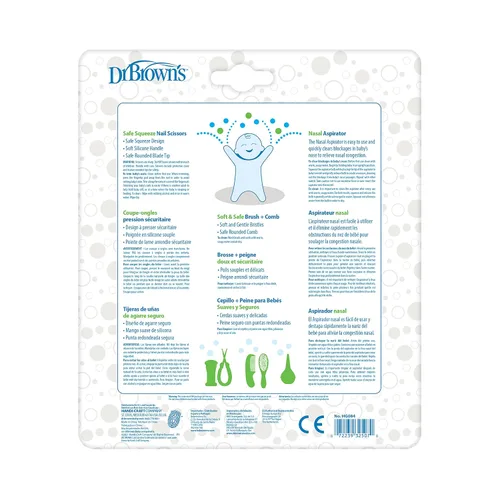 Miniatura 9 de Kit de Esenciales para el Cuidado del Bebé de Dr. Brown, Tijeras para Uñas con Estuche, Aspirador Nasal, Cepillo y Peine para Caspa de Cuna, Libre