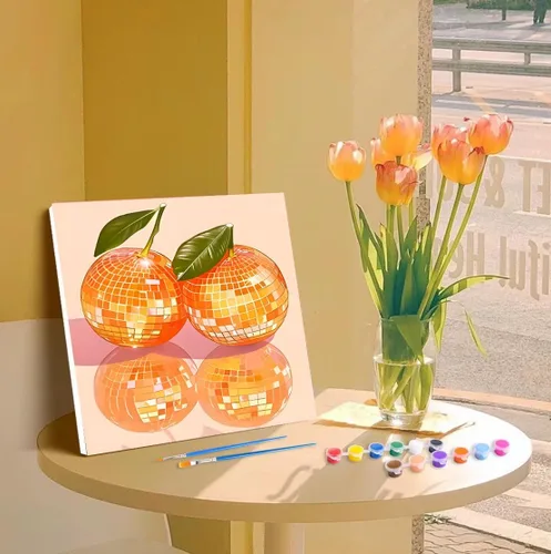Miniatura 4 de Canrichshop Paquete de 4 Bola de Discoteca DIY Pintar por Números para Principiantes, Pintura al Óleo de Frutas Kits de Pintar por Números