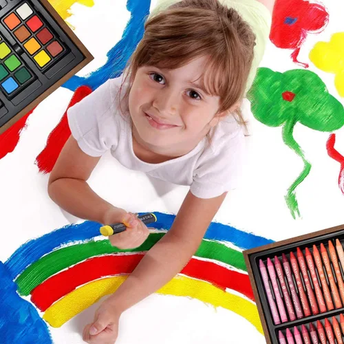 Miniatura 5 de Sunnyglade Juego de Arte Deluxe de 145 Piezas, Caja de Arte de Madera y Kit de Dibujo con Crayones, Pasteles al Óleo, Lápices de Colores, Pastillas