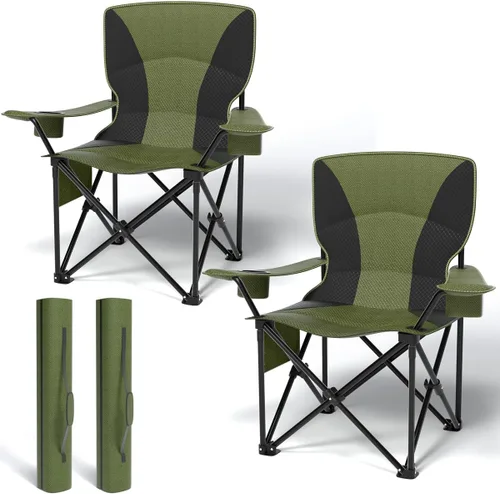 Miniatura 10 de Silla plegable resistente de capacidad de 500 libras, sillas de campamento de gran tamaño con soporte para tazas, bolsa enfriadora y bolsa