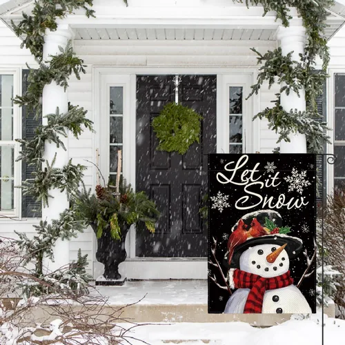 Miniatura 3 de AVOIN colorlife Deje que nieve muñeco de nieve copo de nieve bandera de Navidad de jardín 12x18 pulgadas de doble cara, bandera decorativa de granja