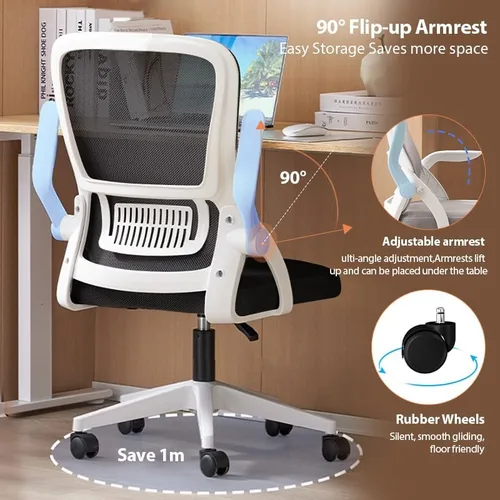 Miniatura 5 de Silla de Oficina, Silla de Escritorio Ergonómica, Silla de Malla Transpirable, Silla Giratoria con Brazos Abatibles y Soporte Lumbar, Silla de negro