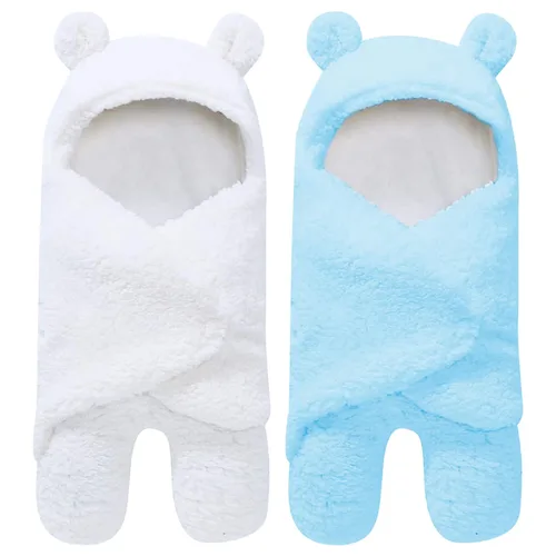 Ease Cubs Paquete de 2 Envolturas de Arrullo de Felpa Sherpa Ultra Cálidas para Bebé - Artículos Esenciales Imprescindibles para Recién Nacidos de