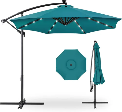 Miniatura 33 de Best Choice Products - Paraguas solar LED de 10 pies para colgar en el mercado o patio Gris