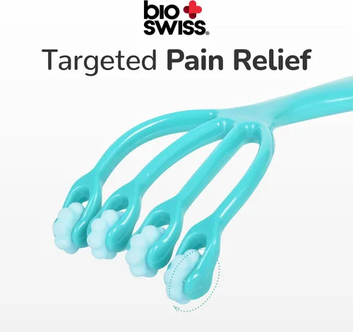 Miniatura 3 de BioSwiss Rodillo de masaje de garra, masajeador muscular de mano con 5 cabezales giratorios para espalda, piernas y hombros