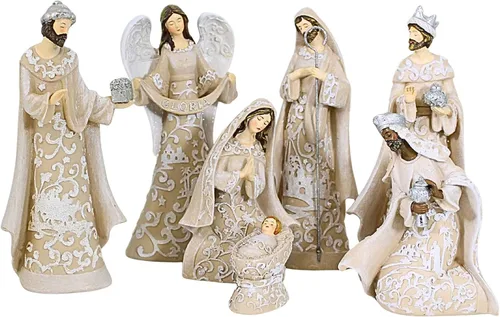 Nativity Sets - Juego exclusivo de 7 piezas de Belén, cuenta con la Sagrada Familia con los 3 Reyes y un Ángel Gloria, 7.5 pulgadas