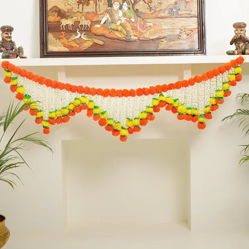 Miniatura 11 de Toran de lirio de caléndula de 5 pies Toran colgante de puerta Thorans indio Guirnalda de flores artificiales Pooja Mandir, puerta, decoración