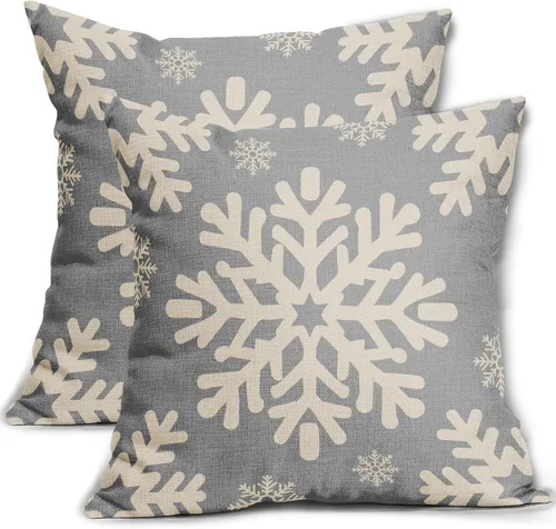Miniatura 25 de Fundas de almohada decorativas de Navidad negras 40x40 cm con copos de nieve blancos de Navidad, juego de 2, temática rústica de invierno