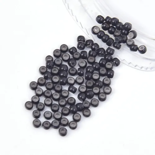 Miniatura 79 de Vlasy 100 Piezas Cuentas de Nano Anillo con Forro de Silicona para Extensiones de Cabello Humano con Nano Anillo 5 Colores Opcionales (Negro)