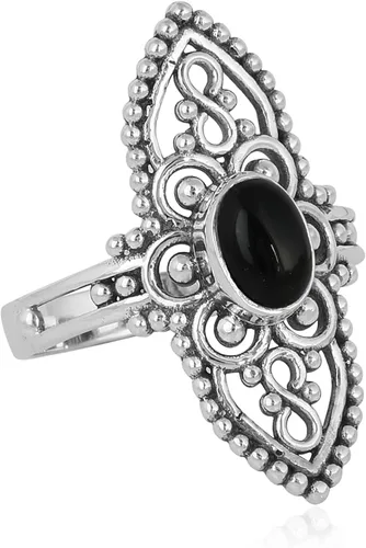 Miniatura 5 de Anillo ovalado de plata esterlina 925 con ónix negro y turquesa de 0.197 x 0.276 in, anillos de filigrana para mujer