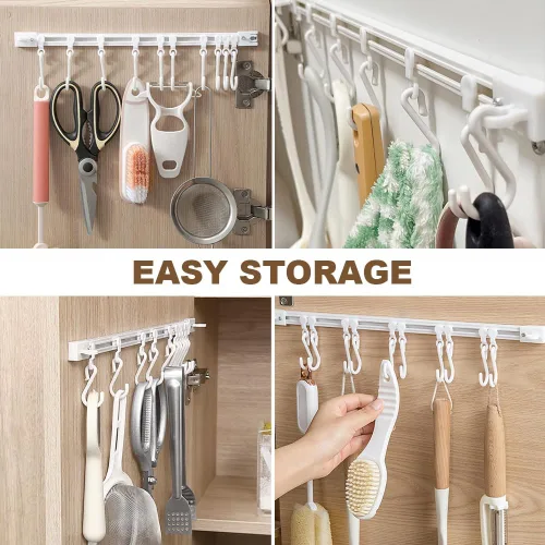 Miniatura 6 de Gancho multifuncional para riel deslizante, estante colgante de utensilios de cocina, colgador de pared, soporte para utensilios de ahorro