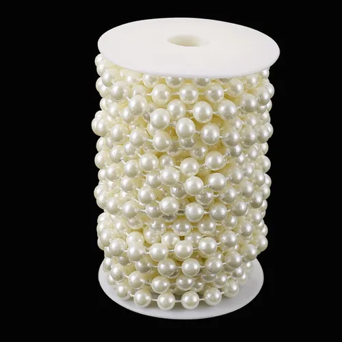 Miniatura 7 de Jerler Guirnalda de perlas artificiales, cadena de perlas artificiales, ideal para manualidades, Navidad, boda, ramo y decoración de fiestas (blanco)