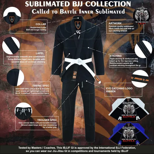 Miniatura 3 de Jaguar Pro Gear Llamado a la batalla interior sublimado Pro brasileño Jiu Jitsu BJJ Kimono Gi uniforme unisex Cinturón incluido