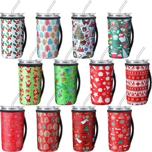 Miniatura 18 de Boao 12 Piezas Fundas Reutilizables para Vasos Helados Aislante de Neopreno Portavasos para Bebidas para Vaso Térmico Bebidas Frías y Calientes