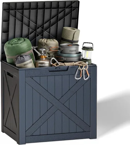 Miniatura 20 de ROJIK - Caja de almacenamiento para exteriores, impermeable, para patio y piscina, herramientas de jardín y cojines, banco con tapa con cerradura