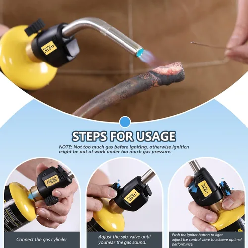 Miniatura 3 de Cabezal de antorcha de propano con encendido de gatillo – Cabezal de antorcha de gas profesional Mapp, soplete de soldadura de propano de salida