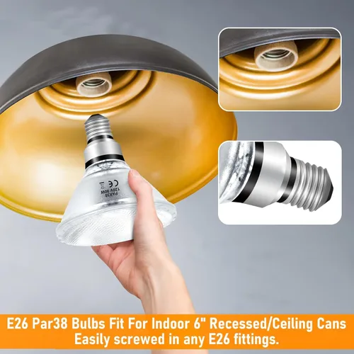 Miniatura 4 de Bombillas Halógenas PAR38 de Luz de Inundación 90W 120V, 2 piezas Bombillas Halógenas PAR38 con Base E26, 2800K Blanco Cálido, 4050 Lúmenes