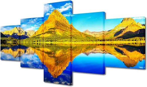 Miniatura 25 de TUMOVO Lienzo decorativo para pared de sala de estar, 5 paneles de naturaleza, Alaska, Estados Unidos, autopista alrededor de montañas, paisaje