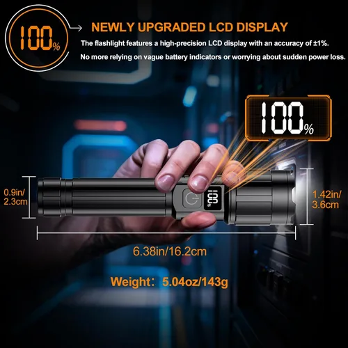Miniatura 6 de Relybo Linterna LED recargable de 20000 lúmenes altos, largo alcance y tiempo de funcionamiento de 12 horas Linternas súper brillantes USB C