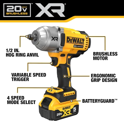 Miniatura 3 de DEWALT Llave de impacto inalámbrica de 20 V MAX con yunque de anillo de cerdo, pistola de impacto de alto par 1/2 sin escobillas, velocidad de 4