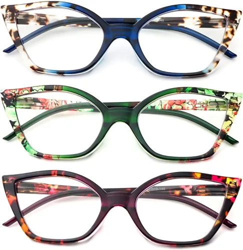 Miniatura 9 de DXYXYO Gafas de lectura de ojo de gato para mujer, paquete de 3 unidades, anti luz azul, para lectura de computadora, estilo retro con bisagra
