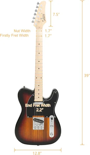 Miniatura 6 de GLARRY Guitarra eléctrica GTL de 39" para amantes de la música, diapasón de arce con pastillas SS, con paquete de accesorios y bolsa para guitarra