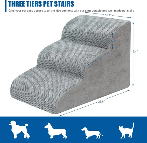 Miniatura 2 de Escaleras para Perros para Perros Pequeños - Rampa de Espuma de Alta Densidad, Pasos Extra Anchos para Mascotas con Fondo Antideslizante para Camas