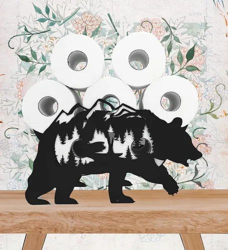 Miniatura 2 de Black Bear - Soporte de papel higiénico de metal, divertido soporte de papel de animales para baños, organizador independiente con capacidad para 8