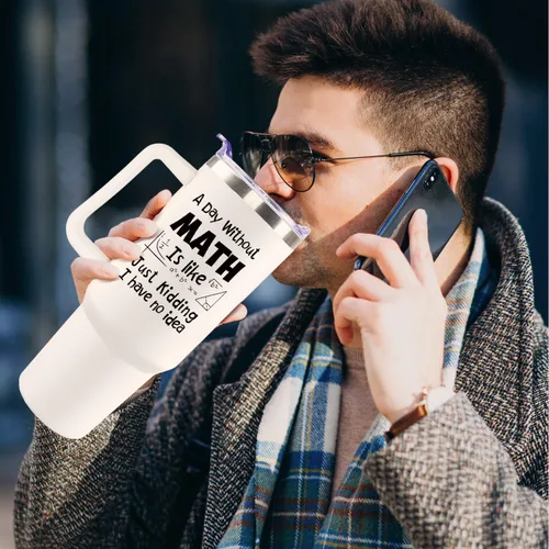 Miniatura 5 de Vaso de matemáticas con asa para hombres, 40 onzas, regalo de nutrición matemática, tazas de acero inoxidable, con texto divertido, aislantes