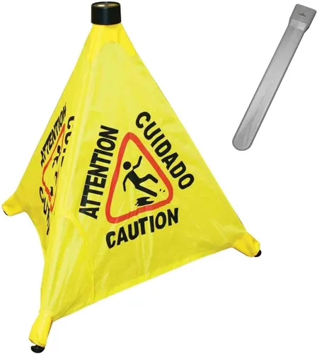 Miniatura 3 de Tiger Chef Cono de seguridad emergente comercial de 19 1/2 pulgadas con tubo de almacenamiento, impresión de precaución multilingüe y símbolo
