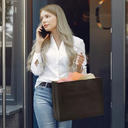 Miniatura 3 de Prime Line Packaging Bolsas de papel negras, bolsas de regalo grandes con asas, bolsas de papel kraft para minoristas, boutique, compras, a granel