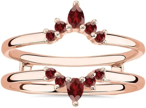 Miniatura 9 de Anillo de compromiso con forma de corona de granate rojo para mujer, anillo de compromiso con acabado de oro de 14 quilates