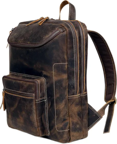 Mochila de cuero vintage para hombre, bolsa para laptop de 16 pulgadas, gran capacidad, viajes de negocios, senderismo, mochila de hombro, mochila