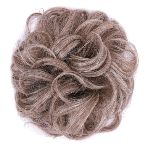 Miniatura 8 de Moño desordenado, moño sintético ondulado para coleta, extensiones de cabello rizado (rubio claro)