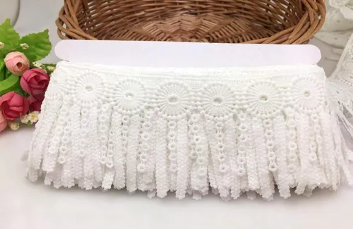 Miniatura 2 de FQTANJU 2.8 in X5 yardas de encaje blanco con borla para bricolaje costura apliques artesanía