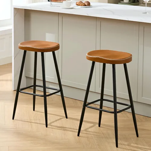 Miniatura 22 de FIRAVOE Juego de 2 Taburetes de Bar, Taburetes de Bar Modernos de 24" de Altura de Mostrador, Taburetes de Montar sin Respaldo de Cuero Sintético
