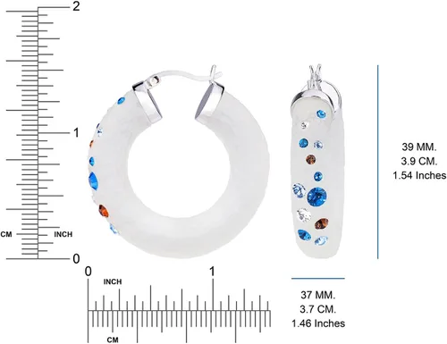 Miniatura 4 de Handcrafted White Lucite 42mm Click parte superior arete de aro con cristales de Confeti