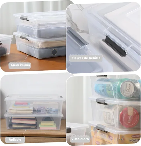 Miniatura 3 de novelinks Contenedores de almacenamiento apilables transparentes con tapa, cajas de almacenamiento de plástico duradero para oficina en casa