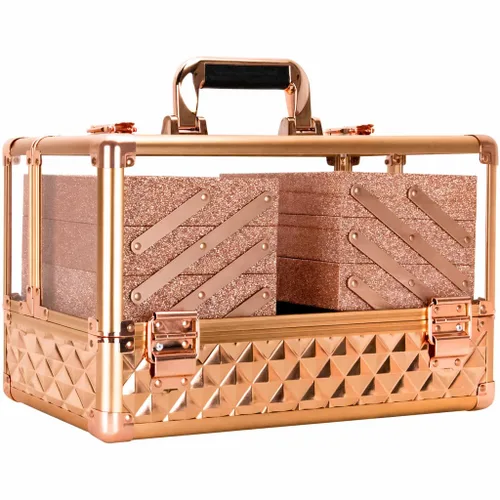Miniatura 11 de Ver Beauty Estuche de tren de maquillaje de diamante negro con 6 bandejas de acordeón, organizador de cosméticos con cerradura