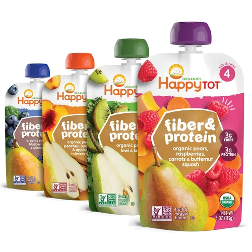 Miniatura 10 de Happy Tot Organics - Puré de frutas y verduras con fibra y proteína, sin gluten, vegano, snack, etapa 4, bolsas de comida para bebé, peras, kiwi