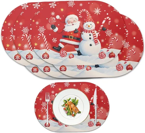 Miniatura 126 de Juego de 2 manteles individuales con luces de Navidad, resistentes al calor, antideslizantes, impermeables, a prueba de aceite, lavables, lavables
