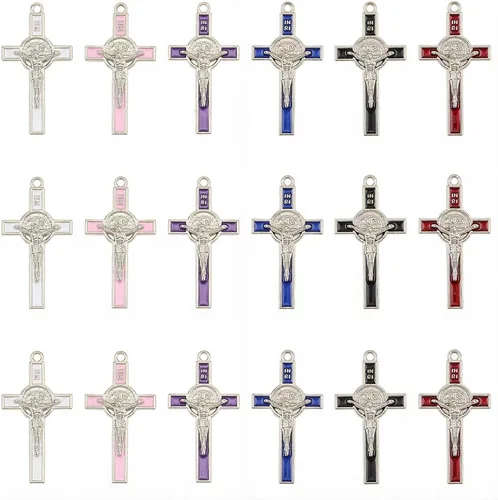 SUNNYCLUE 1 Caja 30 Piezas Dijes de Rosario Crucifijo Dijes de Rosario a Granel Elegante Cruz de Pascua Esmalte Metal Pieza Central Sufrimiento