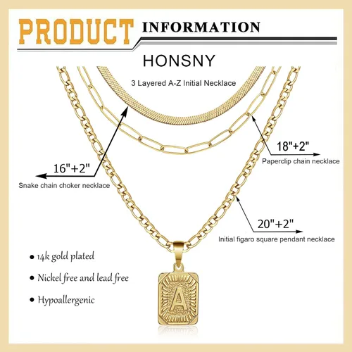 Miniatura 5 de Honsny Collares de oro con inicial para mujer, delicado colgante de letra cuadrada de serpiente de oro de 18 quilates, collar de gargantilla