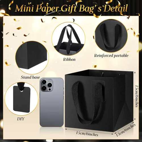 Miniatura 2 de Windyun 25 mini bolsas de regalo de papel con asa de 6 x 6 x 6 pulgadas, pequeñas bolsas cuadradas con etiqueta de agradecimiento para Navidad