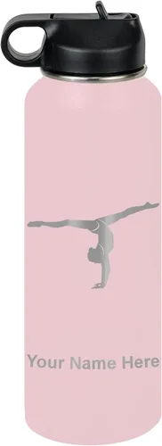 Miniatura 17 de LaserGram Botella de agua personalizada, gimnasta niña, acero inoxidable de doble pared aislada al vacío con popote superior, regalo grabado Azul