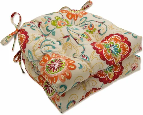Miniatura 15 de Pillow Perfect Cojín de asiento de mimbre copetudo para interiores y exteriores con lazos, 2 unidades, 15.5 x 16 pulgadas, juego de pompones