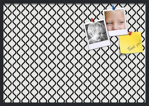 Miniatura 146 de PinPix Tablero de anuncios de corcho de 13 x 13 pulgadas. Este tablero decorativo enmarcado viene con diseño de ondas en blanco y negro y un marco
