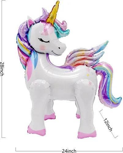 Miniatura 2 de Globos de unicornio autoestables para decoraciones de cumpleaños de niñas, suministros de fiesta de unicornio arcoíris - 28 pulgadas, paquete de 2