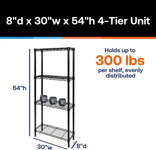 Miniatura 2 de Shelving Inc. Estantería de alambre negro de 8 pulgadas de profundidad x 8 pulgadas de ancho x 54 pulgadas de alto con estantes de 4 niveles