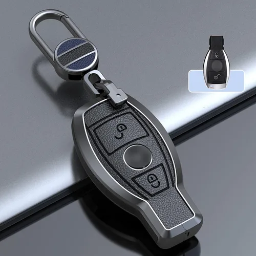 Miniatura 2 de SANRILY Funda para llavero de piel de metal con 2 botones, color negro, para Mercedes Benz Clase G W463 GLK A, B, S, M, AMG, con llavero